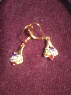 Signed PAJ 88 gold earrings with gems